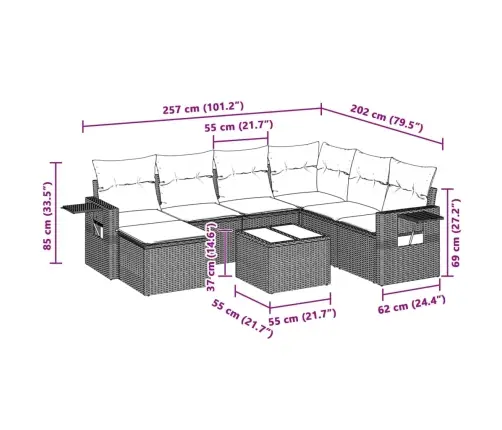 8-Osaline Aiadiivani Komplekt Patjadega, Helehall, Polürotang