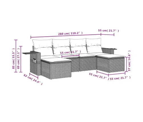 Sofos Komplektas Su Pagalvėlėmis, 6 Dalių, Juodas, Poliratanas