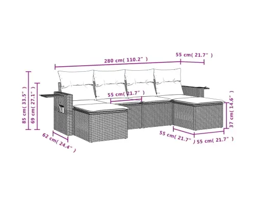 6-Daļīgs Dārza Dīvāna Komplekts Ar Matračiem, Pelēks Pe Pinums Vidaxl