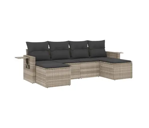 6-Daļīgs Dārza Dīvānu Komplekts,Matrači, Gaiši Pelēka Pe Pinums Vidaxl