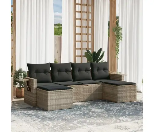 6-Daļīgs Dārza Dīvānu Komplekts,Matrači, Gaiši Pelēka Pe Pinums Vidaxl