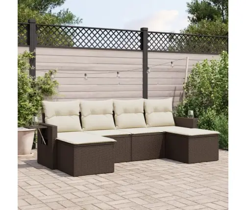 6-Daļīgs Dārza Dīvānu Komplekts, Matrači, Brūna Pe Rotangpalma Vidaxl