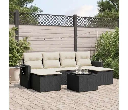 7-Daļīgs Dārza Dīvāna Komplekts Ar Matračiem, Melna Pe Vidaxl