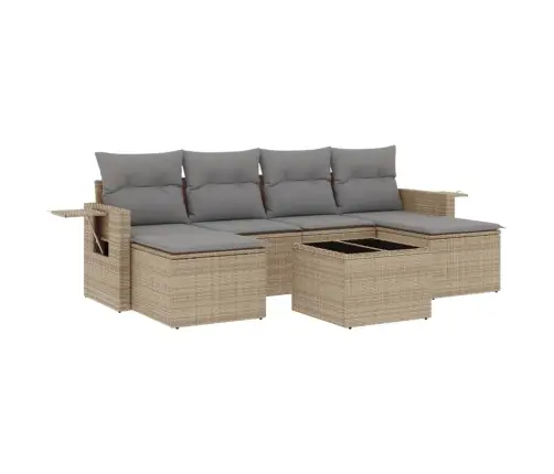 7-Daļīgs Dārza Dīvāna Komplekts, Matrači, Bēša Pe Rotangpalma Vidaxl