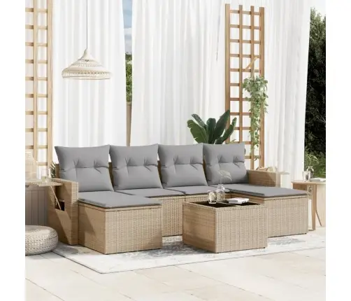 7-Daļīgs Dārza Dīvāna Komplekts, Matrači, Bēša Pe Rotangpalma Vidaxl