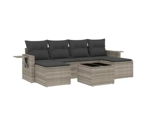 7-Daļīgs Dārza Dīvāna Komplekts,Matrači, Gaiši Pelēka Pe Pinums Vidaxl