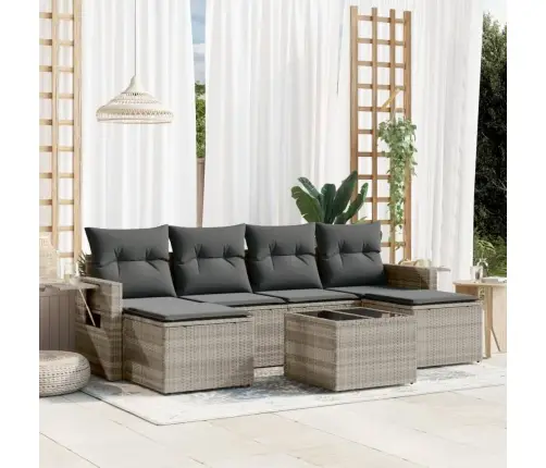 7-Daļīgs Dārza Dīvāna Komplekts,Matrači, Gaiši Pelēka Pe Pinums Vidaxl