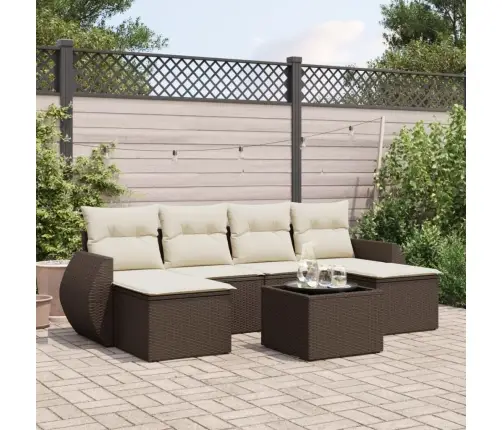 Sofos Komplektas Su Pagalvėlėmis, 7 Dalių, Rudas, Poliratanas