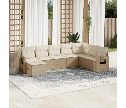 8-Daļīgs Dārza Dīvāna Komplekts, Matrači, Bēša Pe Rotangpalma Vidaxl