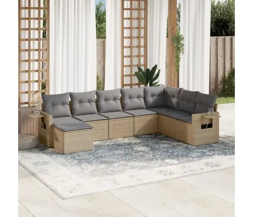 8-Daļīgs Dārza Dīvāna Komplekts, Matrači, Bēša Pe Rotangpalma Vidaxl