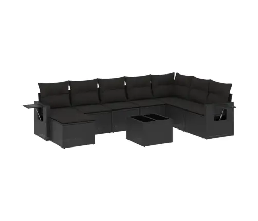 9-Daļīgs Dārza Dīvāna Komplekts, Matrači, Melna Pe Rotangpalma Vidaxl