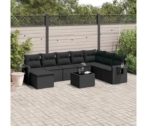 9-Daļīgs Dārza Dīvāna Komplekts, Matrači, Melna Pe Rotangpalma Vidaxl