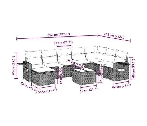9-Daļīgs Dārza Dīvāna Komplekts, Matrači, Melna Pe Rotangpalma Vidaxl