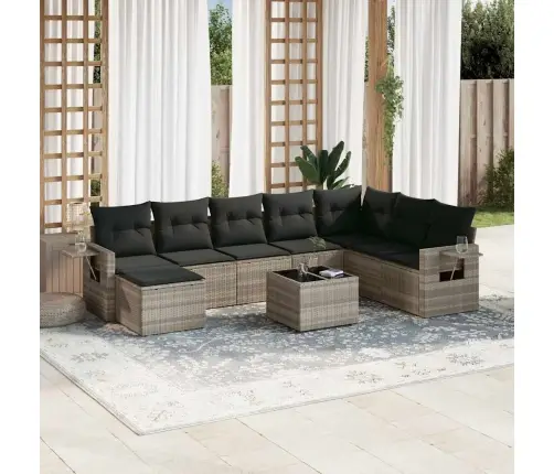 9-Daļīgs Dārza Dīvāna Komplekts,Matrači, Gaiši Pelēka Pe Pinums Vidaxl