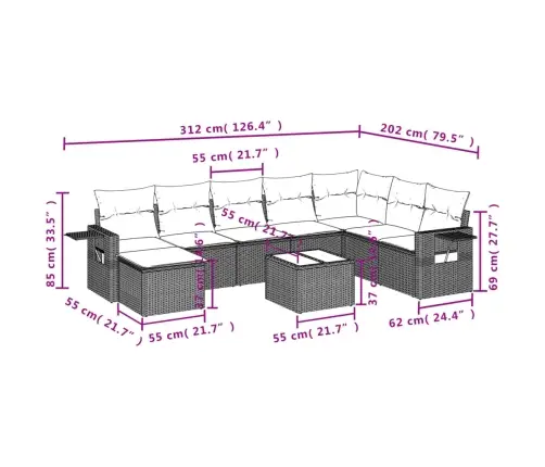 Sodo Komplektas Su Pagalvėlėmis, 9 Dalių, Rudas, Poliratanas