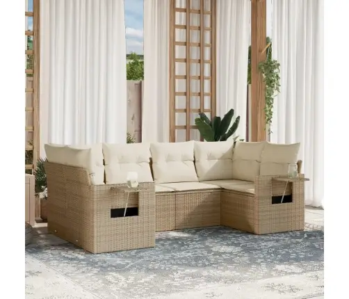 Sofos Komplektas Su Pagalvėlėmis, 6 Dalių, Smėlio, Poliratanas