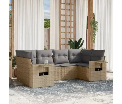 6-Daļīgs Dārza Dīvāna Komplekts, Matrači, Bēša Pe Rotangpalma Vidaxl