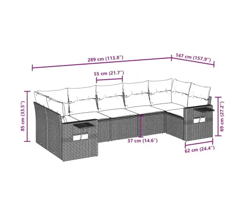 7-Osaline Aiamööblikomplekt Patjadega, Pruun, Polürotang