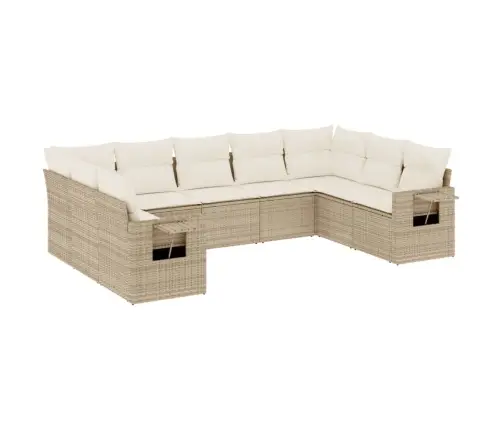 9-Daļīgs Dārza Dīvānu Komplekts, Matrači, Bēša Pe Rotangpalma Vidaxl