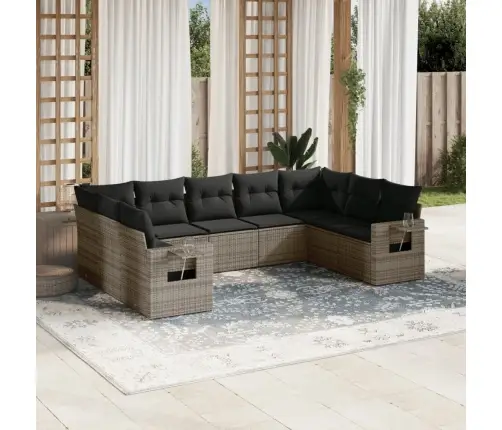 Sofos Komplektas Su Pagalvėlėmis, 9 Dalių, Pilkas, Poliratanas