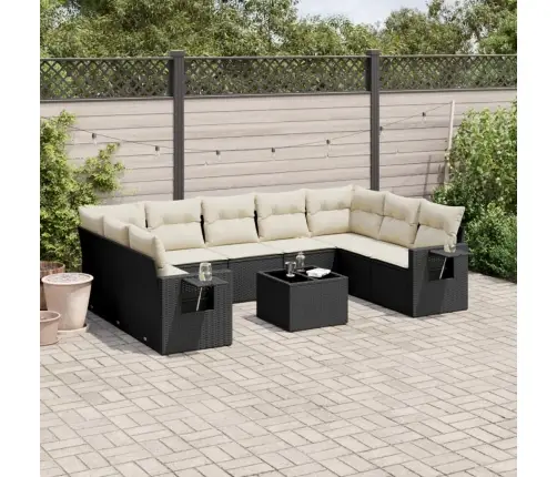 10-Daļīgs Dārza Dīvāna Komplekts, Matrači, Melna Pe Rotangpalma Vidaxl