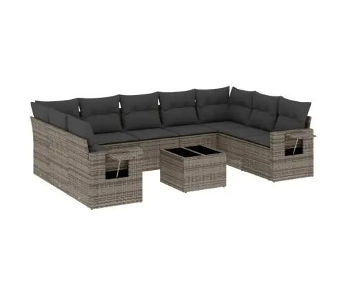 10-Daļīgs Dārza Dīvāna Komplekts Ar Matračiem, Pelēks Pe Pinums Vidaxl