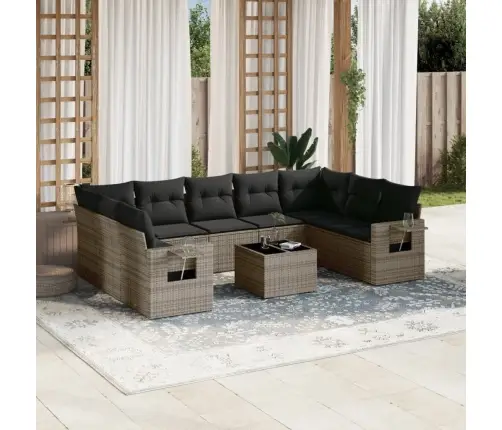 10-Daļīgs Dārza Dīvāna Komplekts Ar Matračiem, Pelēks Pe Pinums Vidaxl