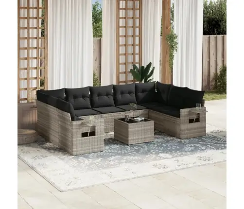 10-Daļīgs Dārza Dīvāna Komplekts Ar Matračiem, Pelēka Pe Pinums Vidaxl