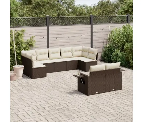 Sodo Komplektas Su Pagalvėlėmis, 9 Dalių, Rudas, Poliratanas