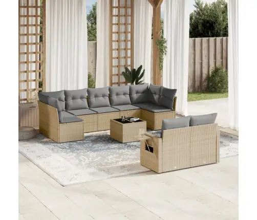 10-Daļīgs Dārza Dīvāna Komplekts, Matrači, Bēša Pe Rotangpalma Vidaxl