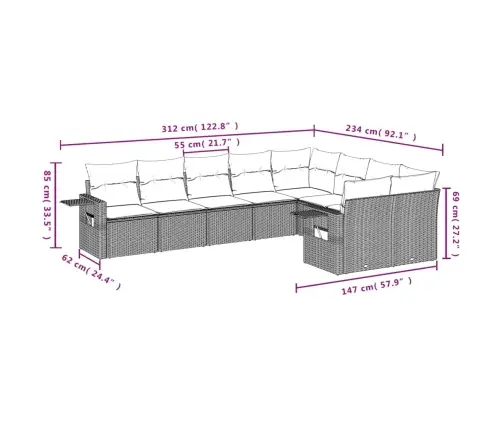 9-Daļīgs Dārza Dīvāna Komplekts, Matrači, Melna Pe Rotangpalma Vidaxl