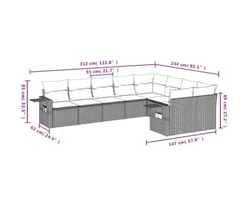 9-Daļīgs Dārza Dīvānu Komplekts, Matrači, Bēša Pe Rotangpalma Vidaxl
