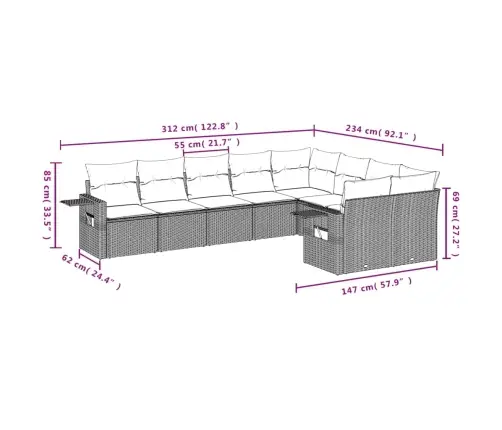 9-Osaline Aiadiivani Komplekt Patjadega, Pruun, Polürotang