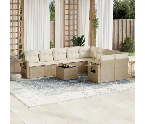 Sofos Komplektas Su Pagalvėlėmis, 10 Dalių, Smėlio, Poliratanas