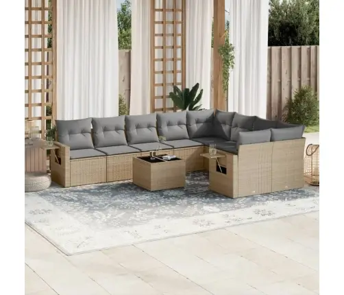 Sofos Komplektas Su Pagalvėlėmis, 10 Dalių, Smėlio, Poliratanas