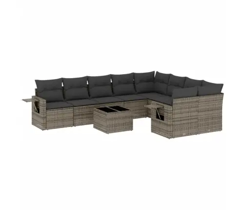 10-Daļīgs Dārza Dīvāna Komplekts Ar Matračiem, Pelēks Pe Pinums Vidaxl