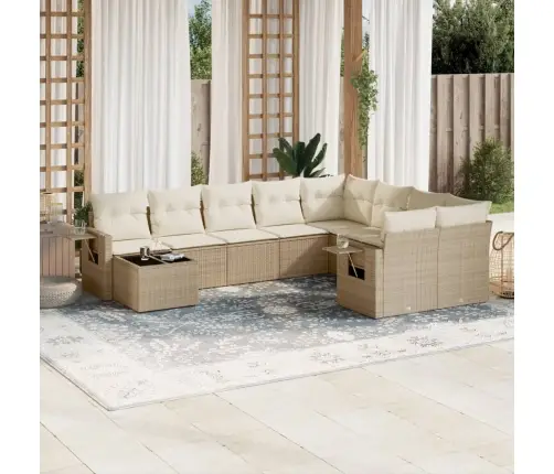 Sofos Komplektas Su Pagalvėlėmis, 10 Dalių, Smėlio, Poliratanas