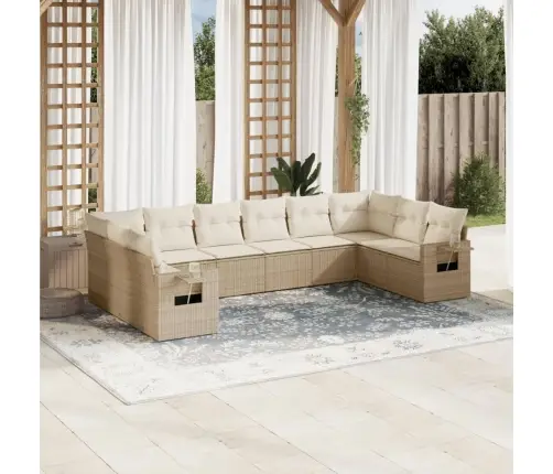 10-Daļīgs Dārza Dīvāna Komplekts, Matrači, Bēša Pe Rotangpalma Vidaxl