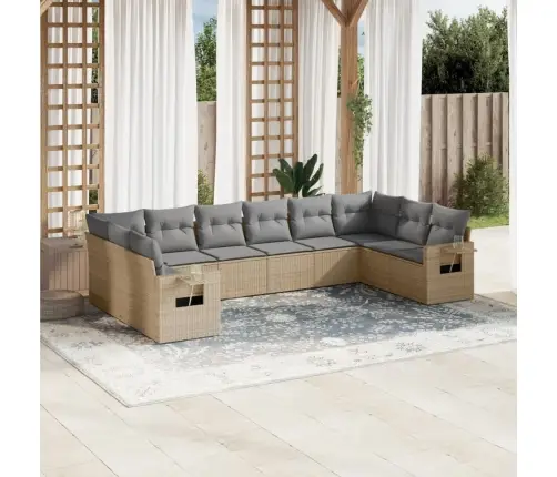 10-Daļīgs Dārza Dīvāna Komplekts, Matrači, Bēša Pe Rotangpalma Vidaxl 10-Daļīgs Dārza Dīvāna Komplekts, Matrači, Bēša Pe Rotangpalma Vidaxl