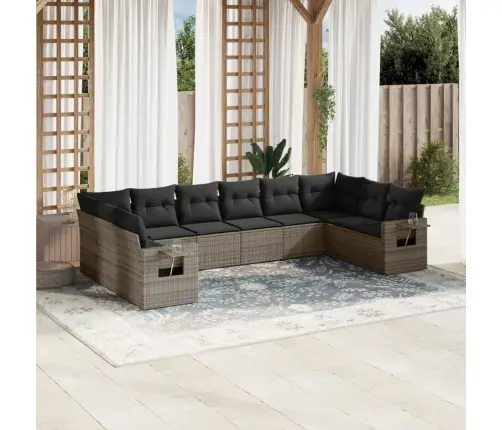 10-Daļīgs Dārza Dīvāna Komplekts Ar Matračiem, Pelēks Pe Pinums Vidaxl