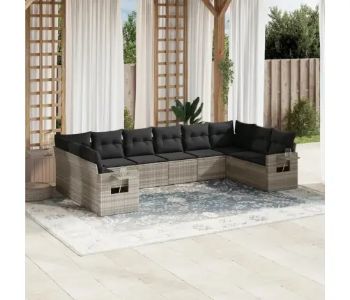 Sodo Komplektas Su Pagalvėlėmis, 10 Dalių, Pilkas, Poliratanas