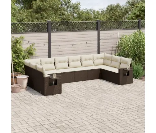 10-Daļīgs Dārza Dīvāna Komplekts, Matrači, Brūna Pe Rotangpalma Vidaxl