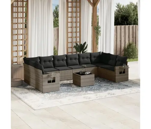 11-Daļīgs Dārza Dīvāna Komplekts Ar Matračiem, Pelēks Pe Pinums Vidaxl