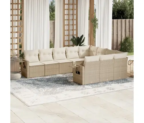 Sofos Komplektas Su Pagalvėlėmis, 10 Dalių, Smėlio, Poliratanas