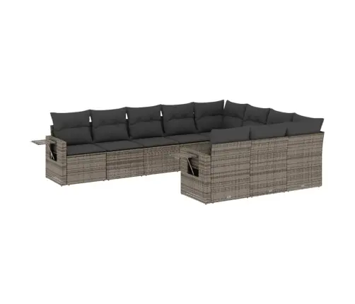 10-Daļīgs Dārza Dīvāna Komplekts Ar Matračiem, Pelēks Pe Pinums Vidaxl