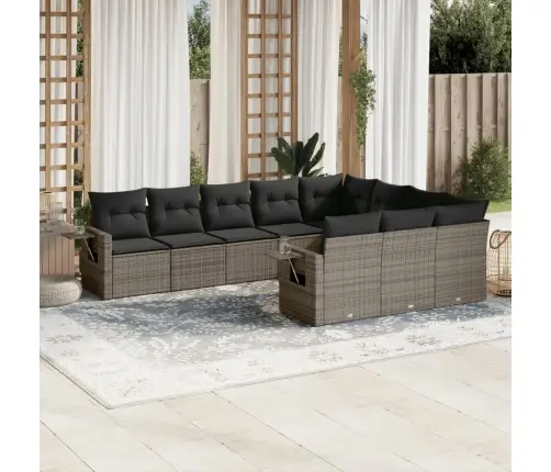 10-Daļīgs Dārza Dīvāna Komplekts Ar Matračiem, Pelēks Pe Pinums Vidaxl