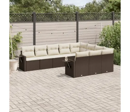 10-Daļīgs Dārza Dīvāna Komplekts, Matrači, Brūna Pe Rotangpalma Vidaxl