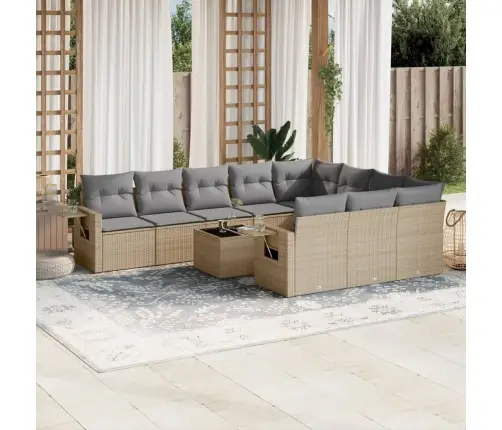 11-Daļīgs Dārza Dīvāna Komplekts, Matrači, Bēša Pe Rotangpalma Vidaxl