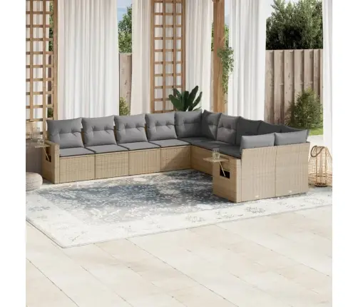 Sofos Komplektas Su Pagalvėlėmis, 10 Dalių, Smėlio, Poliratanas