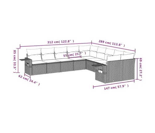 10-Daļīgs Dārza Dīvāna Komplekts Ar Matračiem, Pelēka Pe Pinums Vidaxl